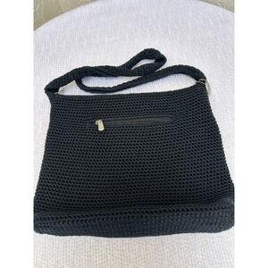 The Sak Black Crochet Shoulder Bag Hobo Purse with Exterior Zip Pocket